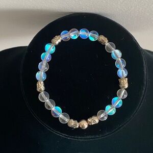 NEW Clear Aura Quartz Round Beads Bracelet with Buddha Head Beads Accent